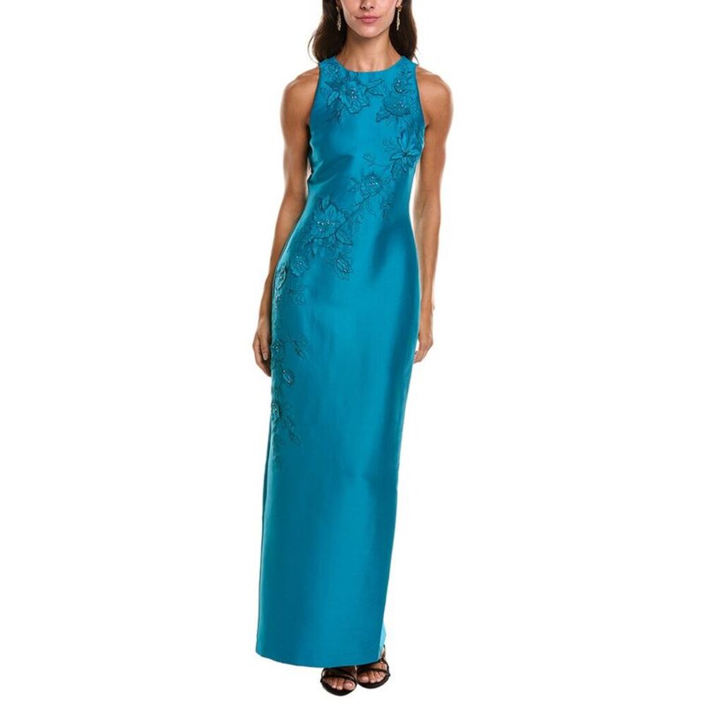 Badgley Mischka Womens Beaded Applique Gown, Blue